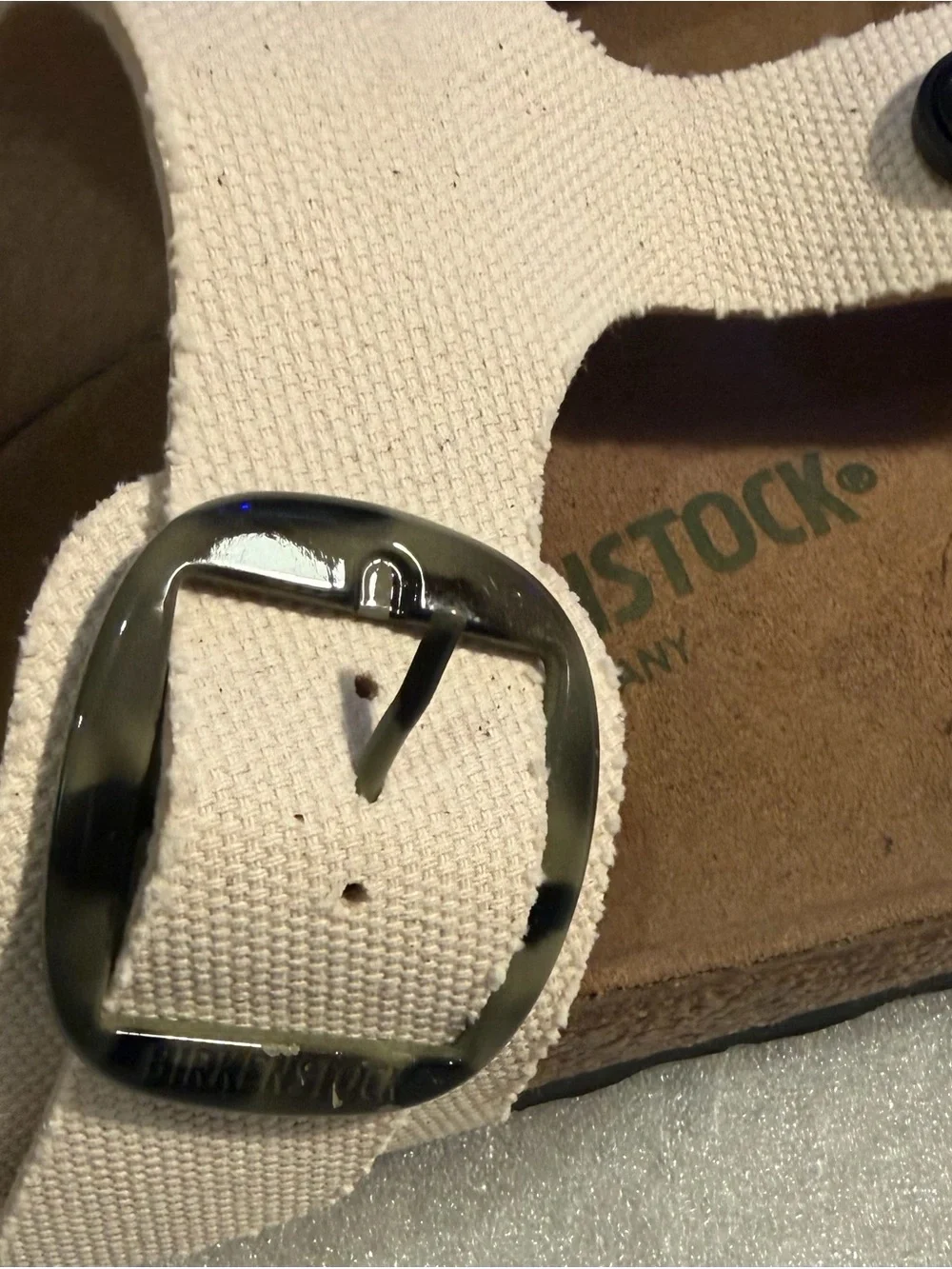 Birkenstock White Canvas Buckle Slide Sandal NWT